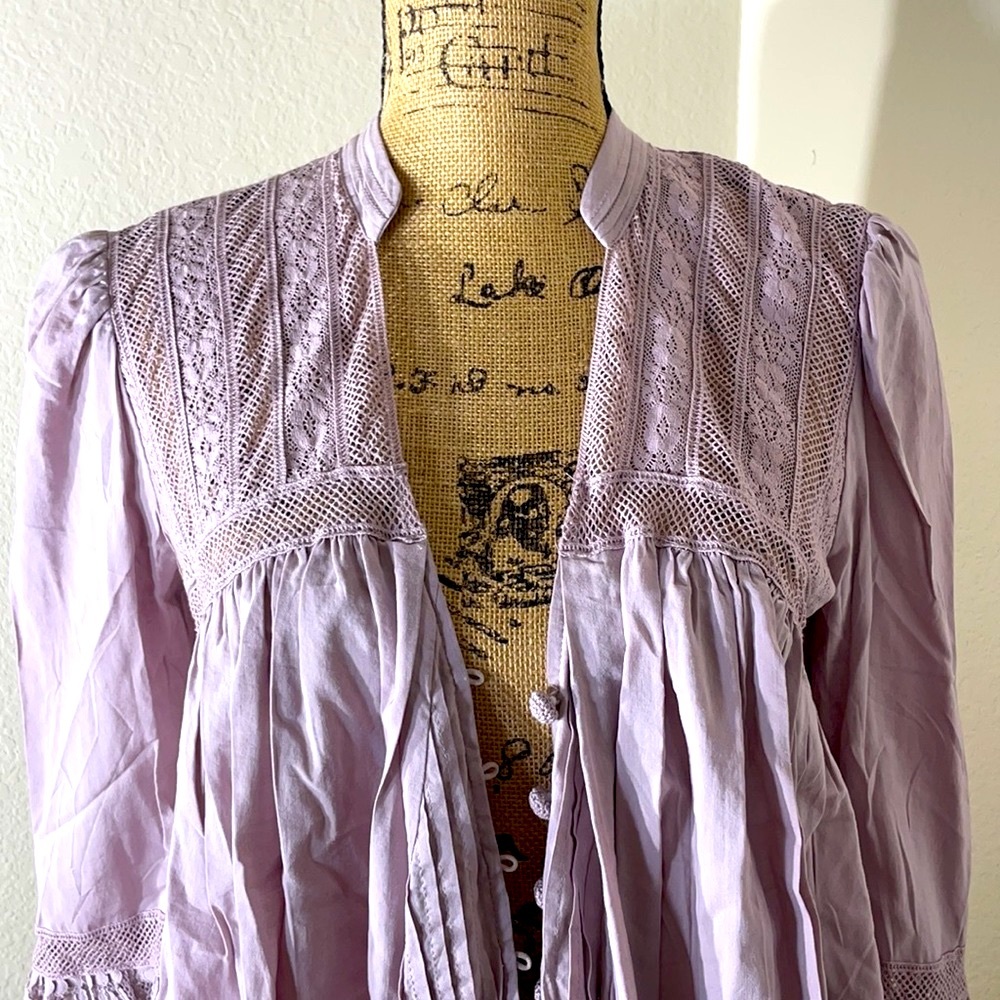 Free People Esme Button Up Lavender Lace Peasant Blouse - Picture 10 of 17